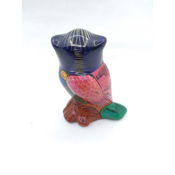 Vtg. Unmarked Mexican Folk Art Talavera Pottery Painted Owl Figurine Alm.3.5" - Picture 2 of 14